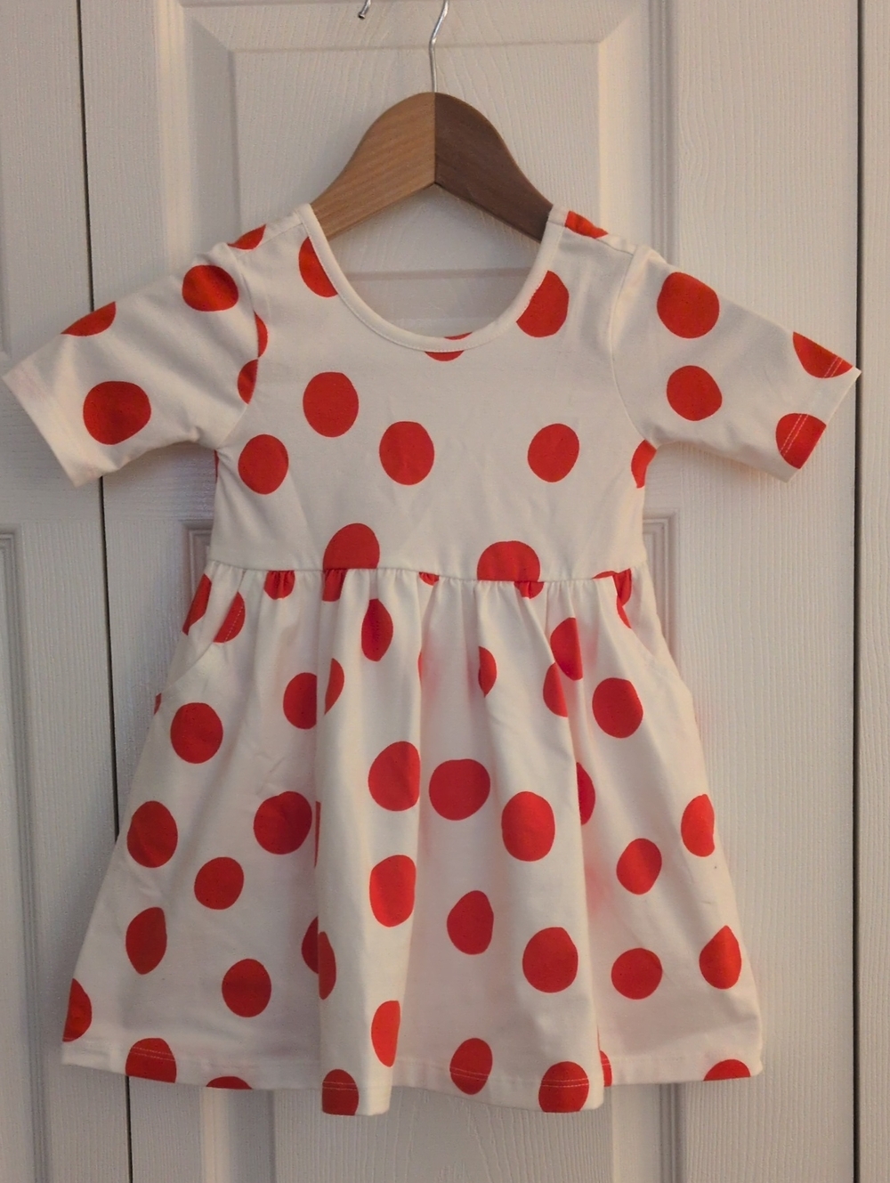 Quince White Dress with Bright Red Polka Dots